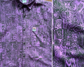 Camisa vintage de los 80 de Vision Street Wear "Dream" - Dibujos de John Grigley Old Ghosts - Arte pop de VSW de los 80 - Camisa abotonada New Wave Goth Skate Punk