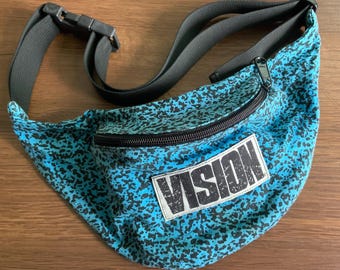 80s Vision Street Wear PROPAGANDA Fanny Pack - 1980s VSW Blue Black Hip Bag - Vintage New Wave Hip Hop Skate Punk