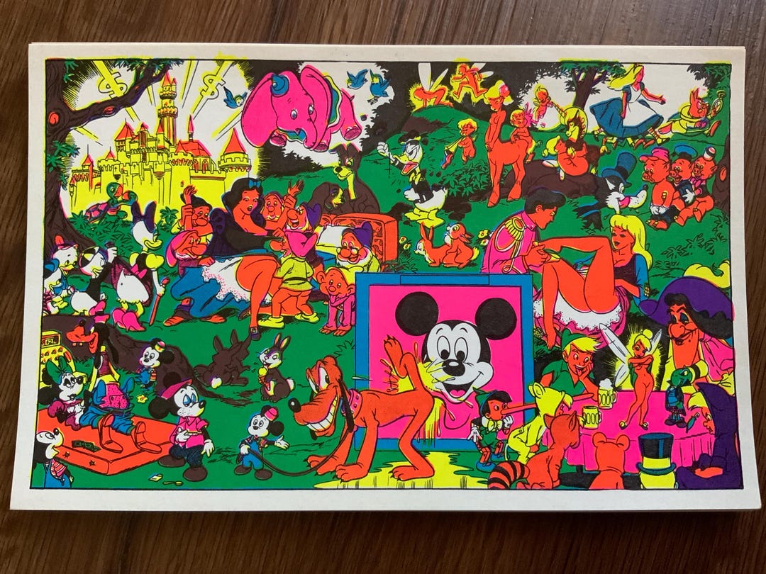 Vintage 1960s Disneyland Orgy Print - Wally Wood Blacklight