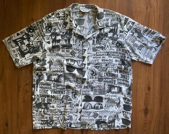 Vintage 80s The Beatles Melody Maker Shirt - 1960s Rock N Roll Music Advertising - Rockabilly Newspaper Button Up