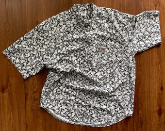 Vintage 80s Vision Street Wear Punk Skull Shirt - 1980s Black White Streetwear Button Up - VSW New Wave Goth Skate Punk