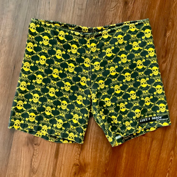 Vintage 80s Life's A Beach Surfgear Yellow Punk Skull Shorts