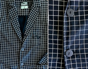 Vintage 80s 90s JIMMY’Z Windowpane Jacket - Graph Paper - 1980s 1990s Memphis Milano Rockabilly Punk - Surf Skate Goth - Grid Design Blazer