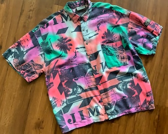 Vintage 80s Jimmy’z Button Up Surfin’ Safari Shirt 1980s Jimmy Z Surf Skate Time Travel Punk