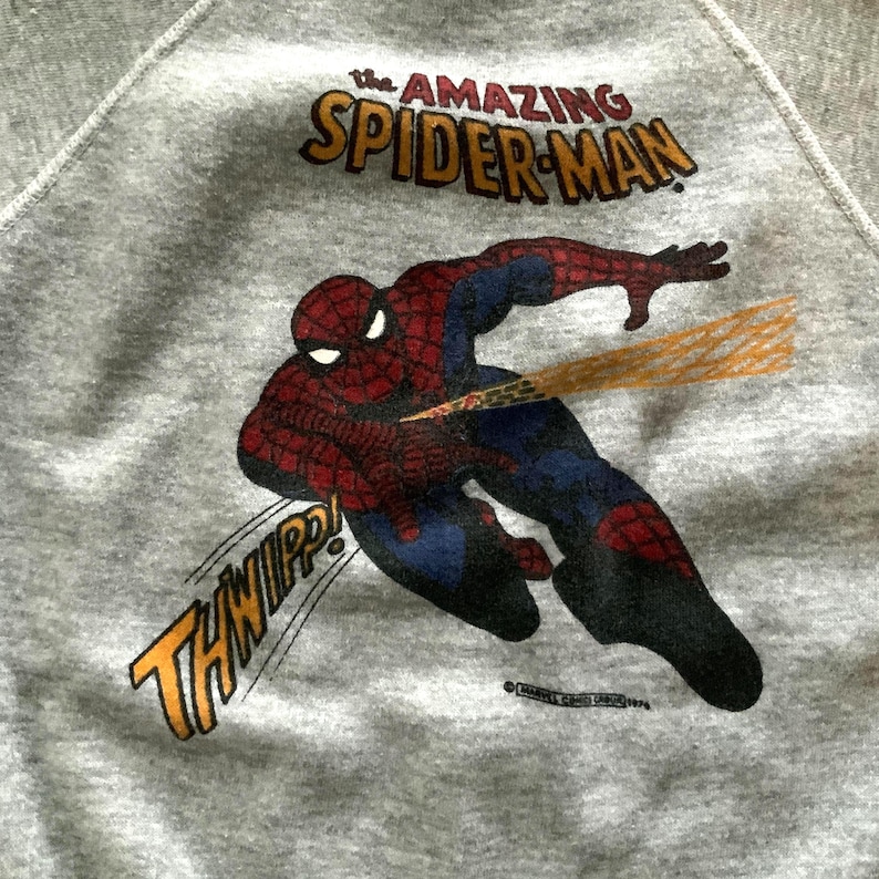 Vintage 70er Jahre Marvel Comics Spiderman Sweatshirt 1970er Sears Superhero Spider Man Comic-Animation Jumper 1976 Bild 1