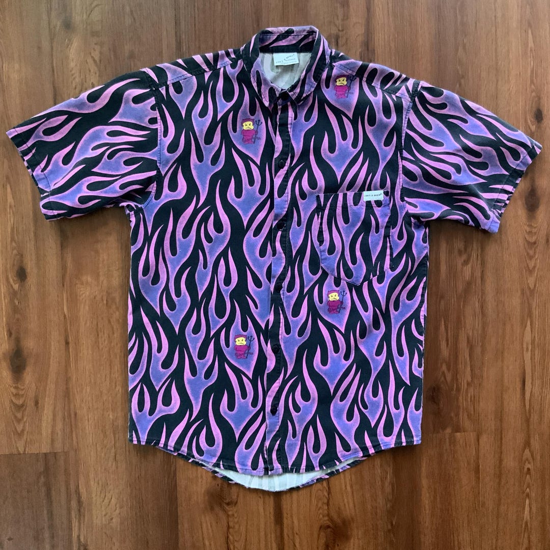 Vintage 80s Life's A Beach Surfgear Flames Button up Lil Devils
