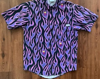 Vintage 80s Life's A Beach Surfgear Flames Button up Lil Devils