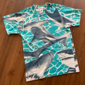 Vintage 80er Hai T-Shirt Hammerhead 1990er 1980er Grafik Design Punk Shirt