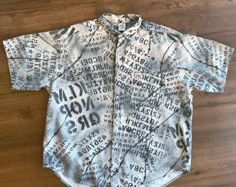 Vintage 80s Vision Street Wear ALPHABARB Shirt - 1980s Streetwear Button Up -VSW Skate Surf Punk Stencil Shirt