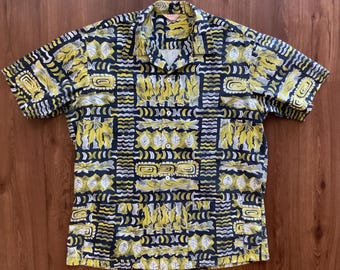 Vintage 50s Jantzen Botanical Sea-life Tiki Shirt - 1950s Rockabilly Loop Collar - Starfish Novelty Seaweed Design - Hawaiian Button Up