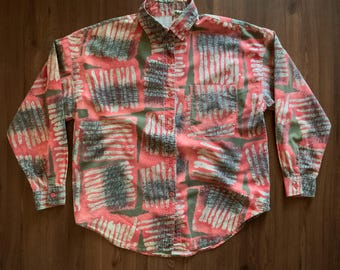 Vintage 80s New Wave Pop Art Shirt 1980s Graphic Design Punk All Over Print Button Up