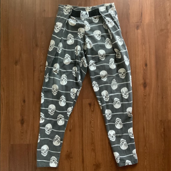 Vintage 80s L.A. Muscle Jimmy'z Skulls Print Pants 1980s