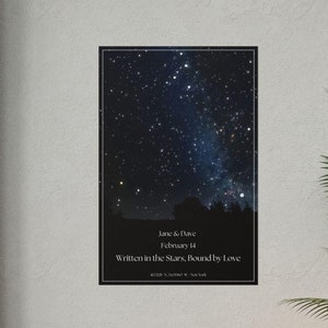 Une carte des étoiles personnalisée unique qui représente le ciel nocturne réel Cadeau parfait pour la Saint-Valentin Cadeau d'anniversaire pour les couples Pour elle Pour lui