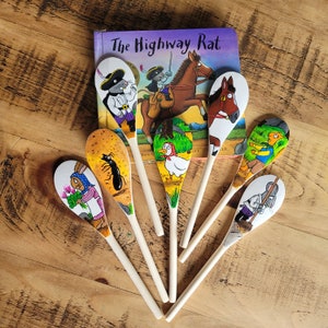 The Highway Rat Story Spoons, Handpainted Spoons, custom design spoons available, Julia Donaldson Story Spoons