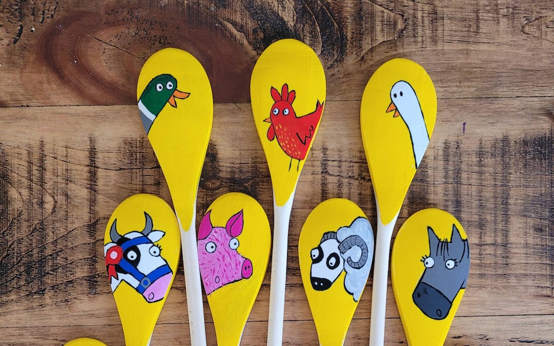 What the Ladybird Heard Story Spoons, Handpainted Wooden Spoons, Animal