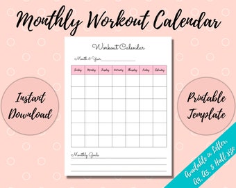 Página de calendario de entrenamiento mensual, rastreador de ejercicios, imprimible, rastreador de ejercicios, inserción de planificador, plan de ejercicios, descarga instantánea, itslaurasway