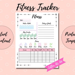 Fitness Tracker printable, Water tracker, steps counter, workout tracker, workout plan, digital download, printable, itslaurasway