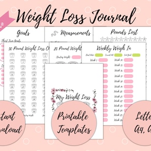 Weight Loss Journal Templates, Digital download, Weight tracker,20 pound weight loss challenge, 50 pound weight loss challenge, itslaurasway