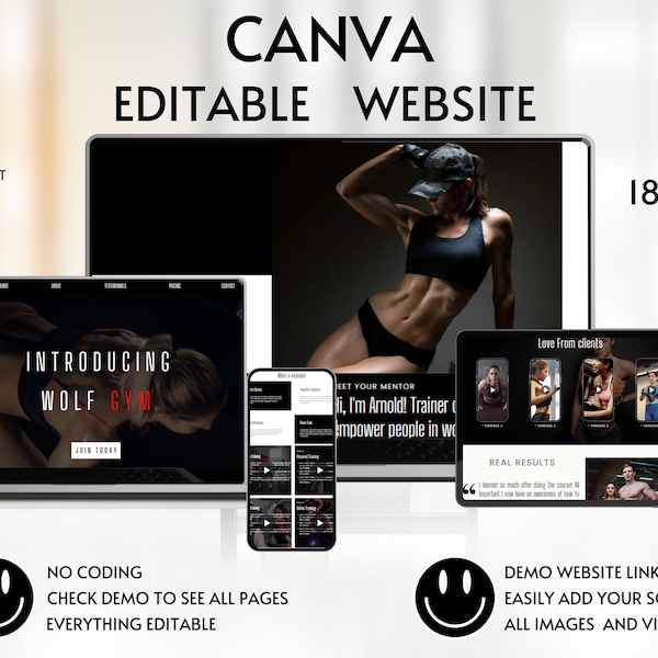 Personal Trainers,Canva Websites,Canva Website Templates for Fitness Coaches | Be the Best | Wellness Websites, Coaching Websites, Sports