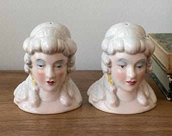 Vintage Porcelain Lady Head Salt and Pepper Shakers: Mid-Century Kitchen Decor