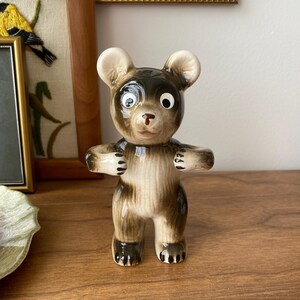 Vintage Ceramic Bear Figurine | Brown Bear Pottery | Mid Century Woodland Animal Decor | Rustic Cabin Figurine