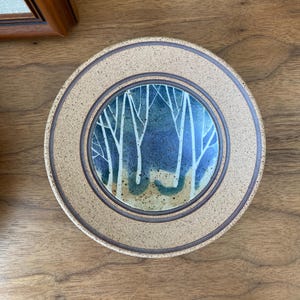 Vintage Peter Paige Studio Pottery Plate – Birch Tree Forest Ceramic Art Bowl – Canadian Stoneware Wall Art 1980s