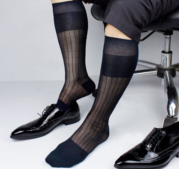 Buy BV Men Sheer OTC Long Socks, Business Socks, Ribbed Dress