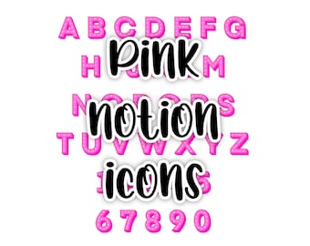 pink notion icons, digital sticker pack, instagram story, png files, digital sticker letter