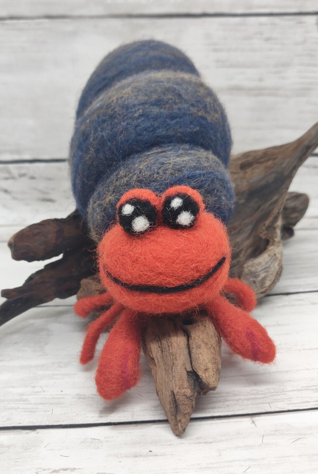 Babs the Hermit Crab, Needle Felted Crab, Handmade Felted Sculpture