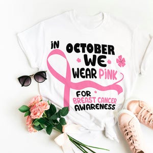 Sensibilisation au cancer du sein, en octobre, nous portons du rose pour la sensibilisation au cancer du sein, ruban rose, soutien au cancer du sein, lutte contre le cancer, png Svg.
