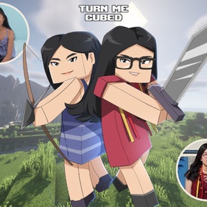 Retrato personalizado de Minecraft • Póster de arte infantil de dibujos animados • Ilustración con temática de videojuego • Regalo personalizado para niños • Impresión de dibujo digital