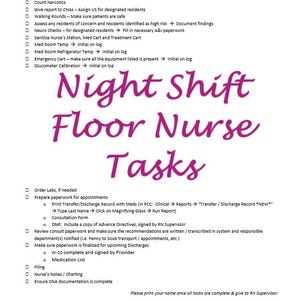 Night Shift Nurse Tasks