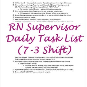 Nursing Supervisor Daily Tasks Checklist (7-3 Shift)
