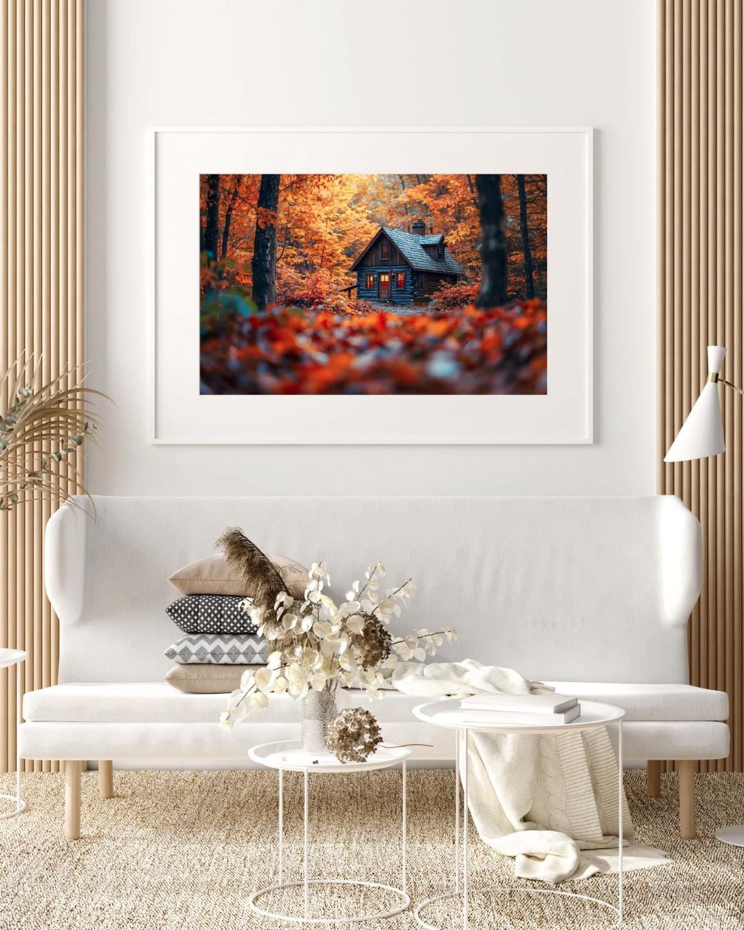 Autumn Cabin Wall Art | Cozy Fall Landscape Print | Rustic Woodland ...