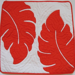 1 Hawaiian Quilt Cushion Throw Pillow Cover 100% hand quilted/Hand Appliqued LEAF 16x16
