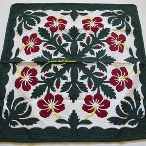 Hawaiian Quilt Wall Hanging Baby Blanket 100% hand quilted/hand appliqued HIBISCUS