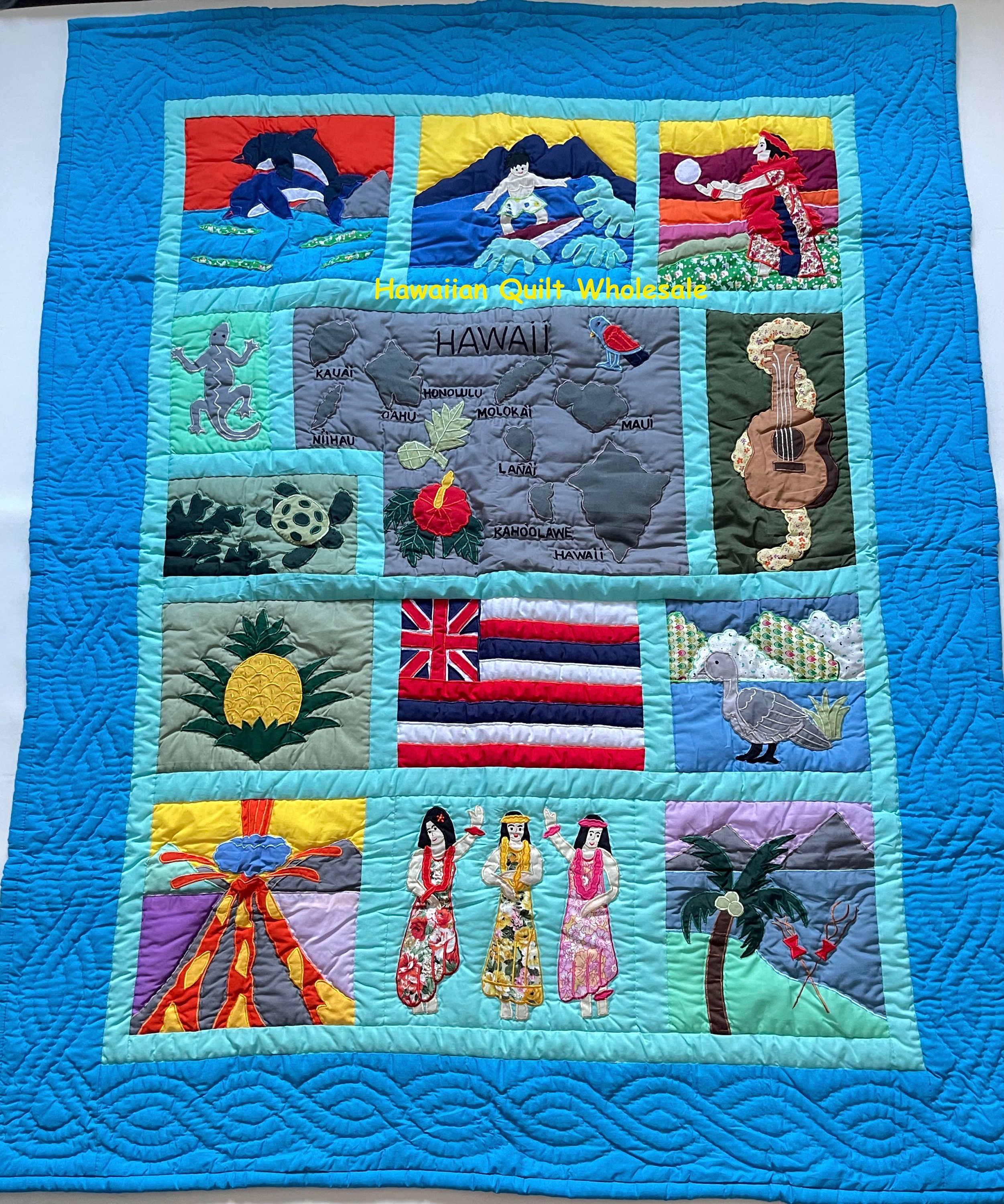 Hawaiian Quilt Baby Blanket Crib Comforter Hand Quilted Machine