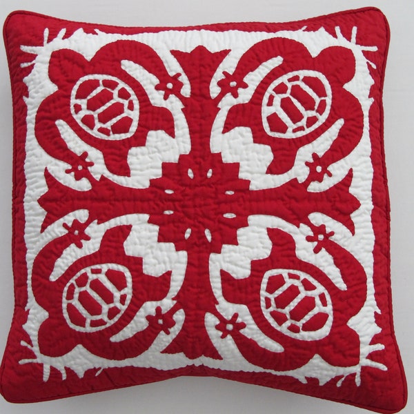 Hawaiian Quilt ONE Cushion Pillow Cover 100% hand quilted/Hand Appliquéd Sea Turtles 18x18