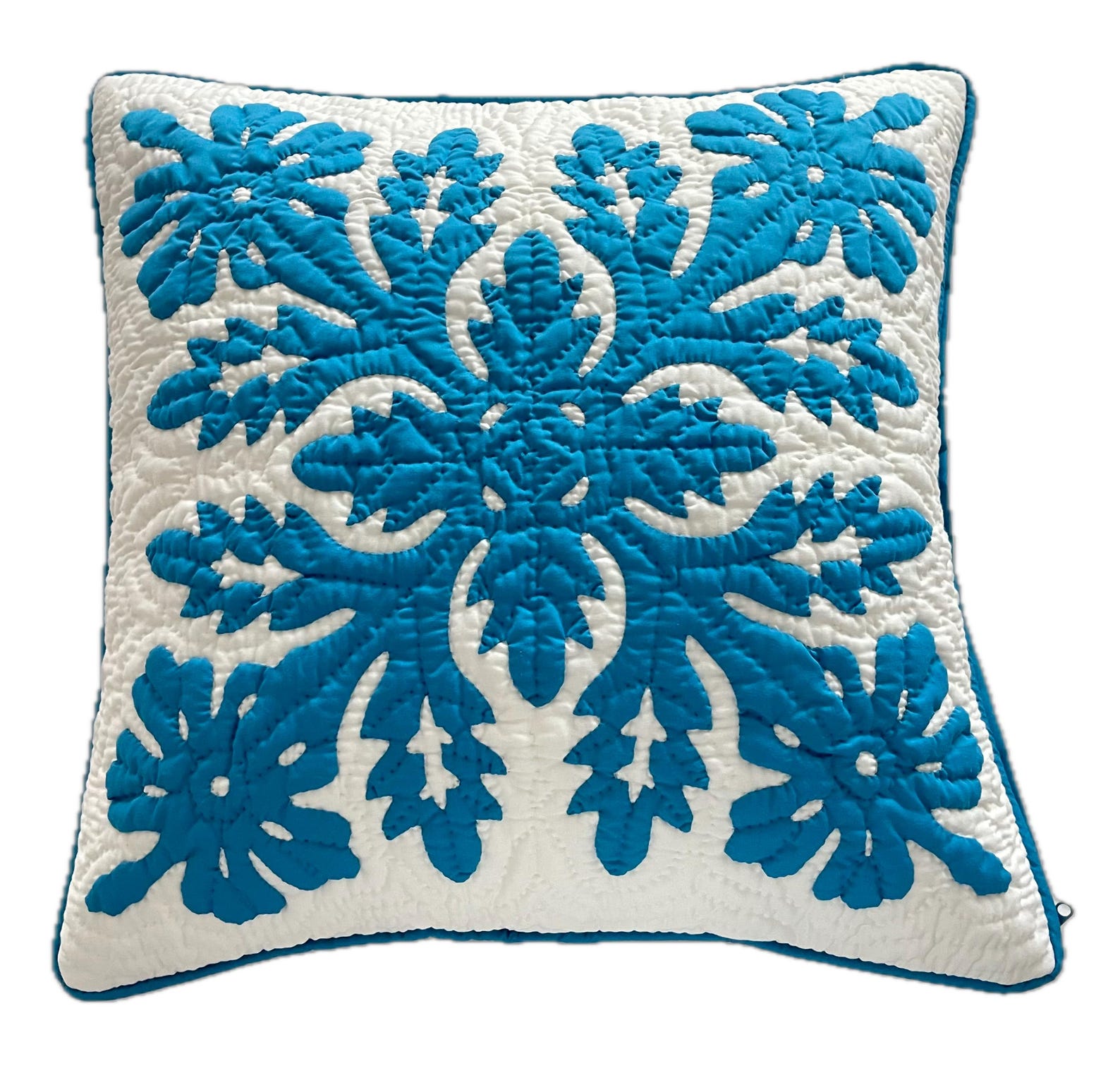 Hawaiian Quilt handmade pillow cover cushion hand quilted/hand appliquéd HIBISCUS 18x18 - Aqua blue