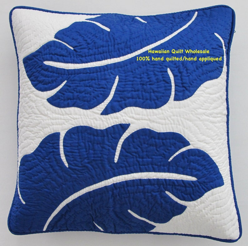 View of Hawaiian Quilt Handmade ONE Pillow Cover Cushion 100% Han Quilted/hand ...