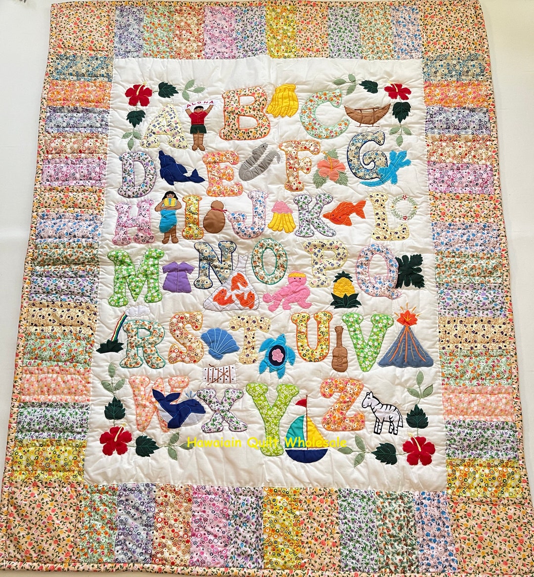 Hawaiian Quilt Style ABC Wall Hanging Baby Blanket Hand Quilted/machine