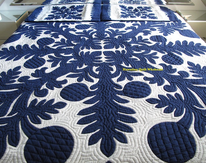 Hawaiian Quilt Handmade Bedspread 100 Hand Quilted/hand Appliqued 2