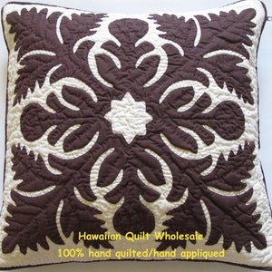 2 Hawaiian Quilt Cushion Throw Pillow Covers hand quilted/hand appliquéd BREADFRUIT 18x18