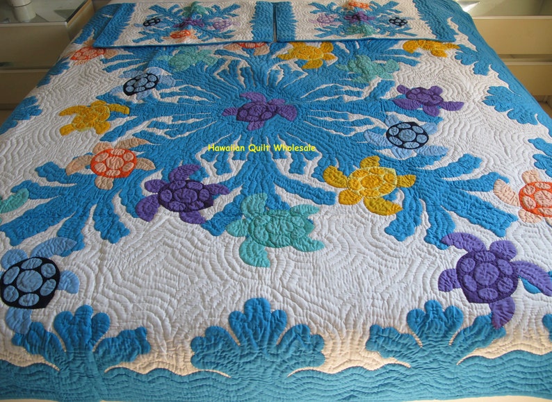 Hawaiian Quilt Bedspread 2 Pillow Shams 100 Hand Quilted/hand Etsy