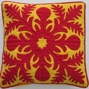 Hawaiian Quilt One Cushion handmade Pillow Cover 100% hand quilted/hand appliqued Breadfruit 18x18