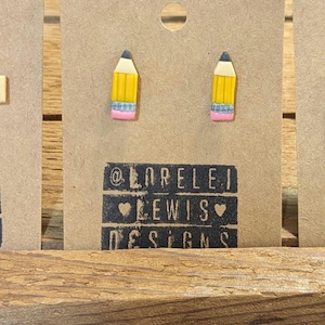 Teacher Earrings, Pencil Earrings, Stud Earrings, Back to School Gift, Clay Earrings for School, Lightweight Earrings, Teacher Gift