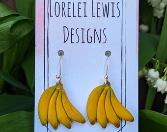 Handmade Polymer Clay Banana Earrings: Summer Fruit Jewelry