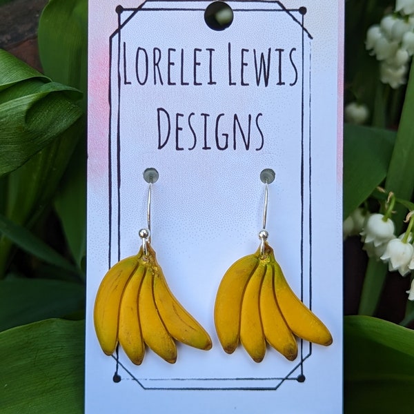 Banana Dangle Earrings, Banana Bunch Jewelry, Summer Fruit Jewelry, Summer Dangle Earrings, Boho Summer Earrings