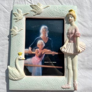 Beautiful Vintage Rare Ballerina picture frame, swan photo frame, Cottagecore coquette decor, ballerina shoes home decor, ballet home decor