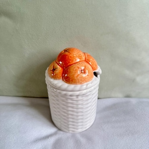 Beautiful vintage St Michael marmalade jar, Orange lidded ceramic jar, Preserve Jam Jelly Ceramic Pot, Retro Cottagecore Style, 80s Jam pot